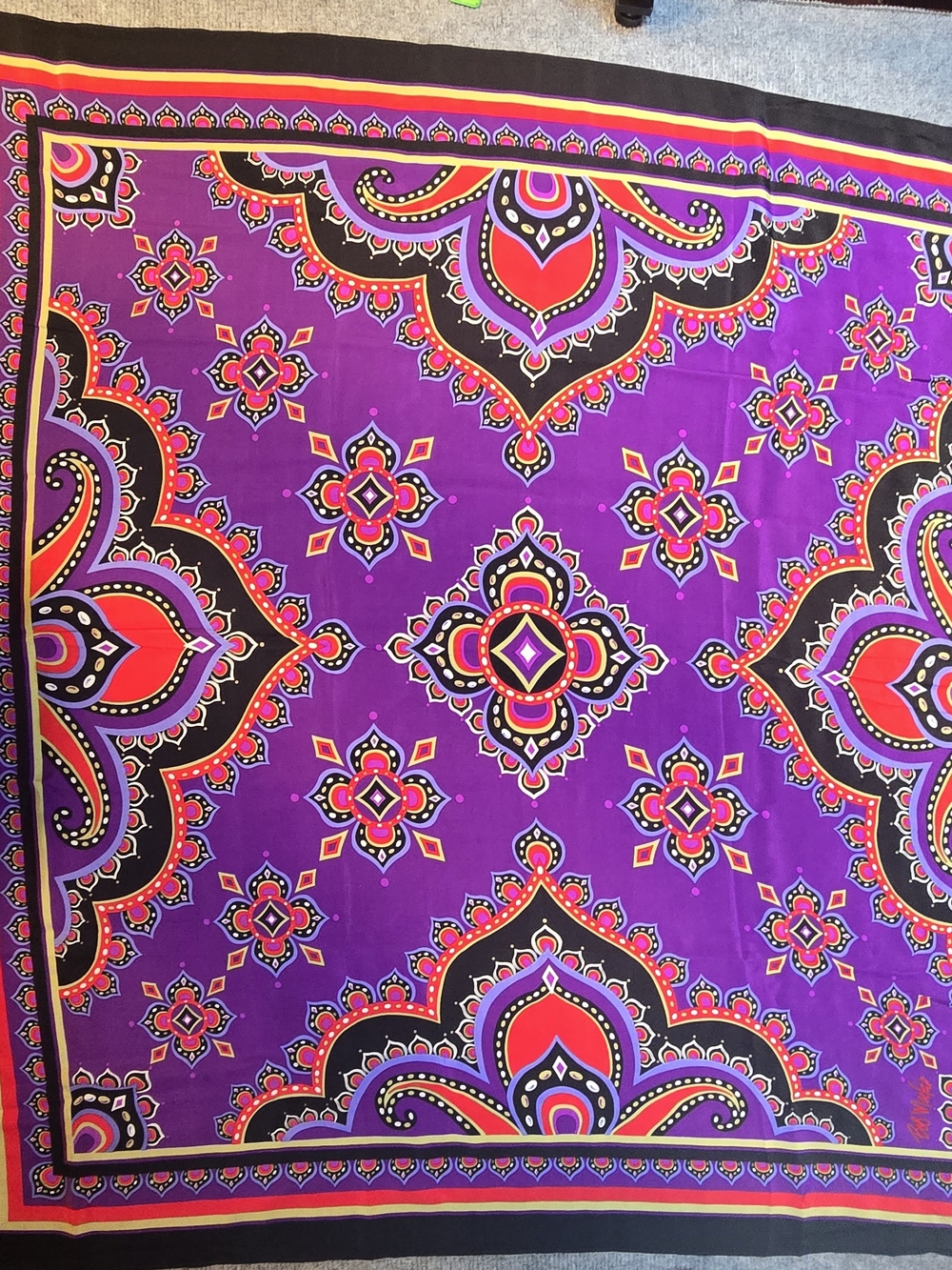 Bob Mackie Wearable Art 100% Silk Purple Scarf 38” Square With Box